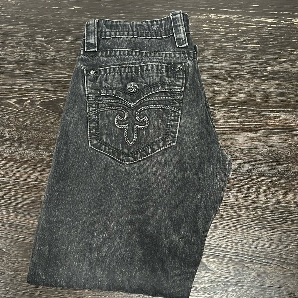 Men’s Rock Revival Jeans 34 Black Distressed